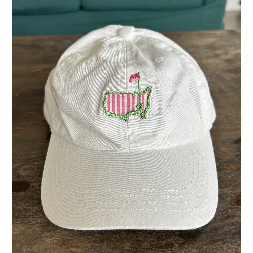 Masters By Ahead USA White Golf Hat Pink Stripe Preppy Embroidered Adjustable